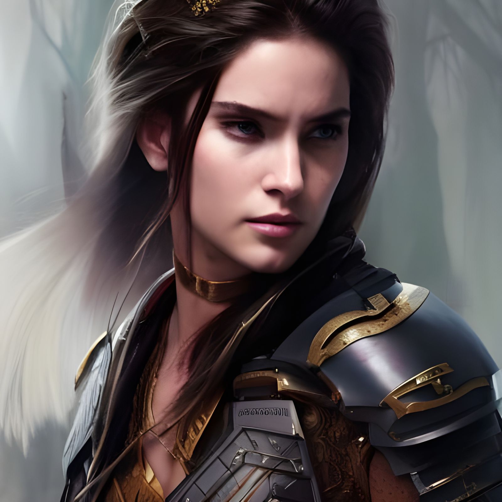 Female Paladin in Silver Armor Digital Painting