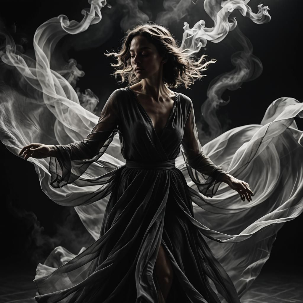 Dramatic Woman Dancing with Flowing Silk