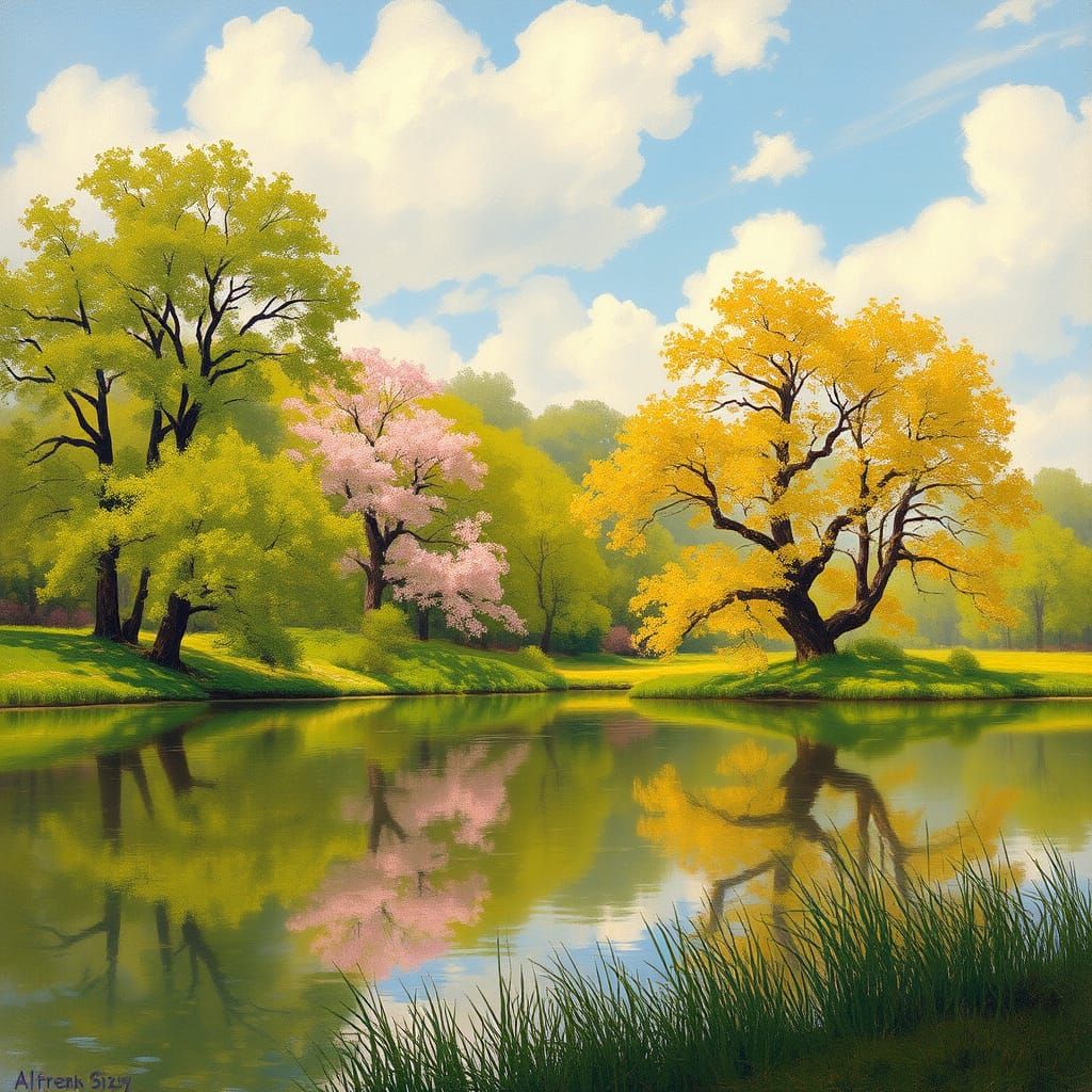 Idyllic Spring Scene in Impressionist Style