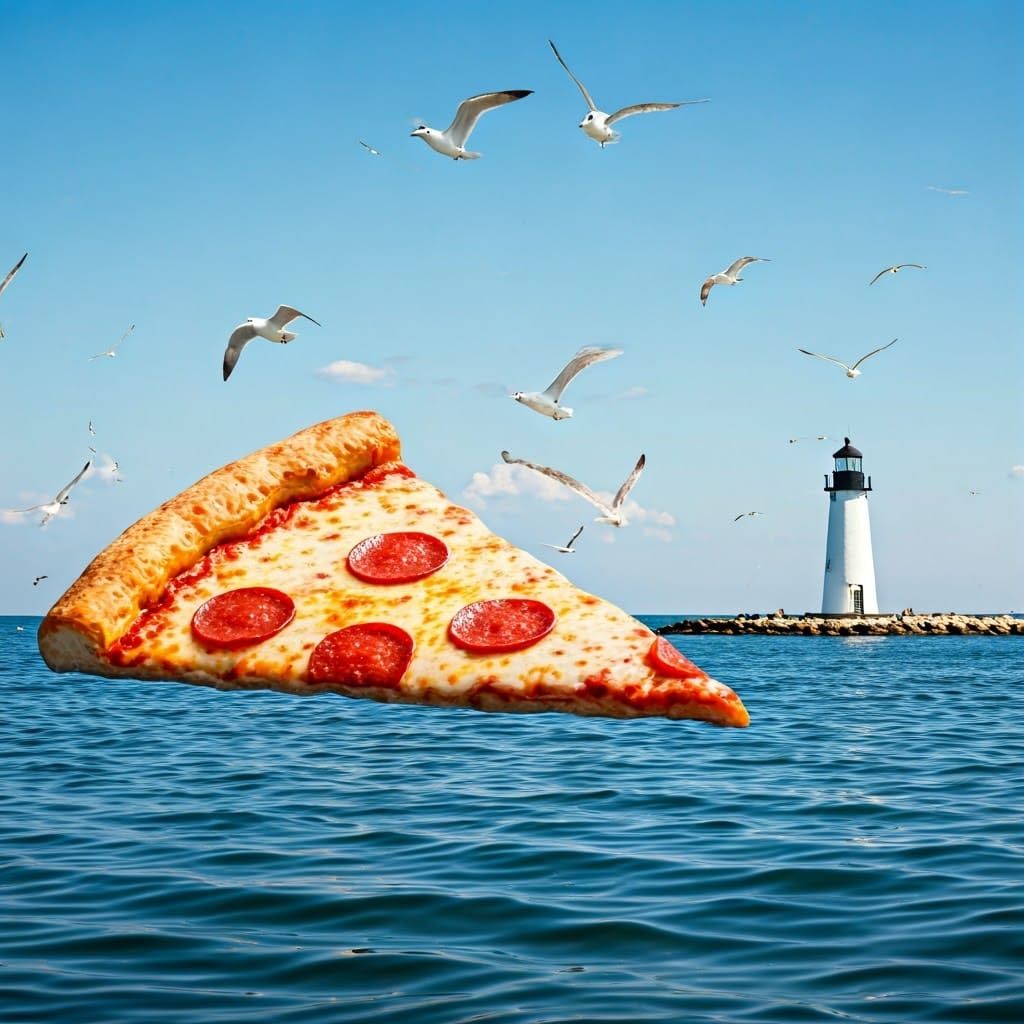 Gigantic Pizza Slice Leans on Coastal Lighthouse