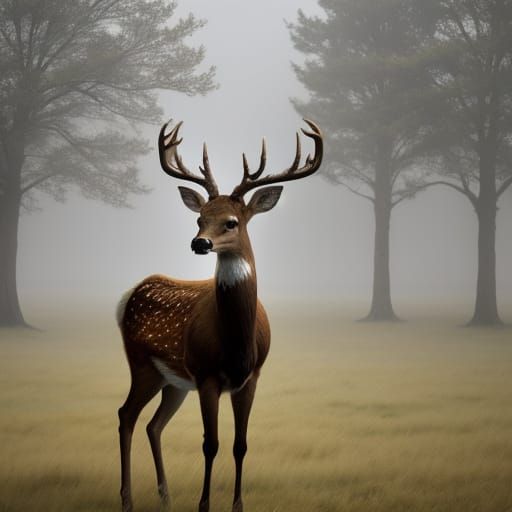 Mystical Deer in Foggy Field