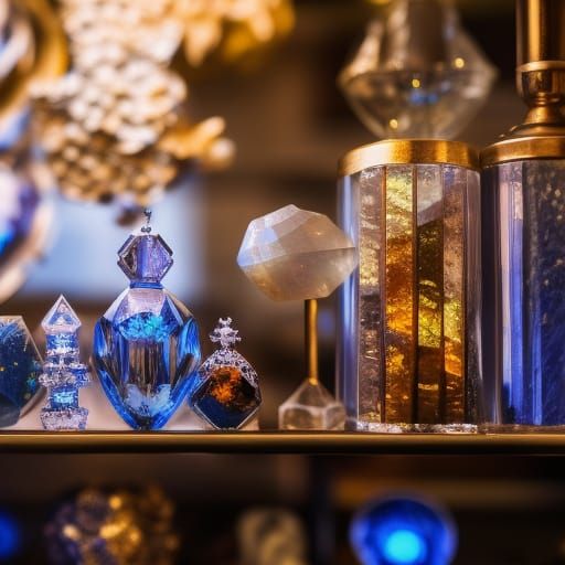 Moonstone Crystals in Fantasy Magic Shop