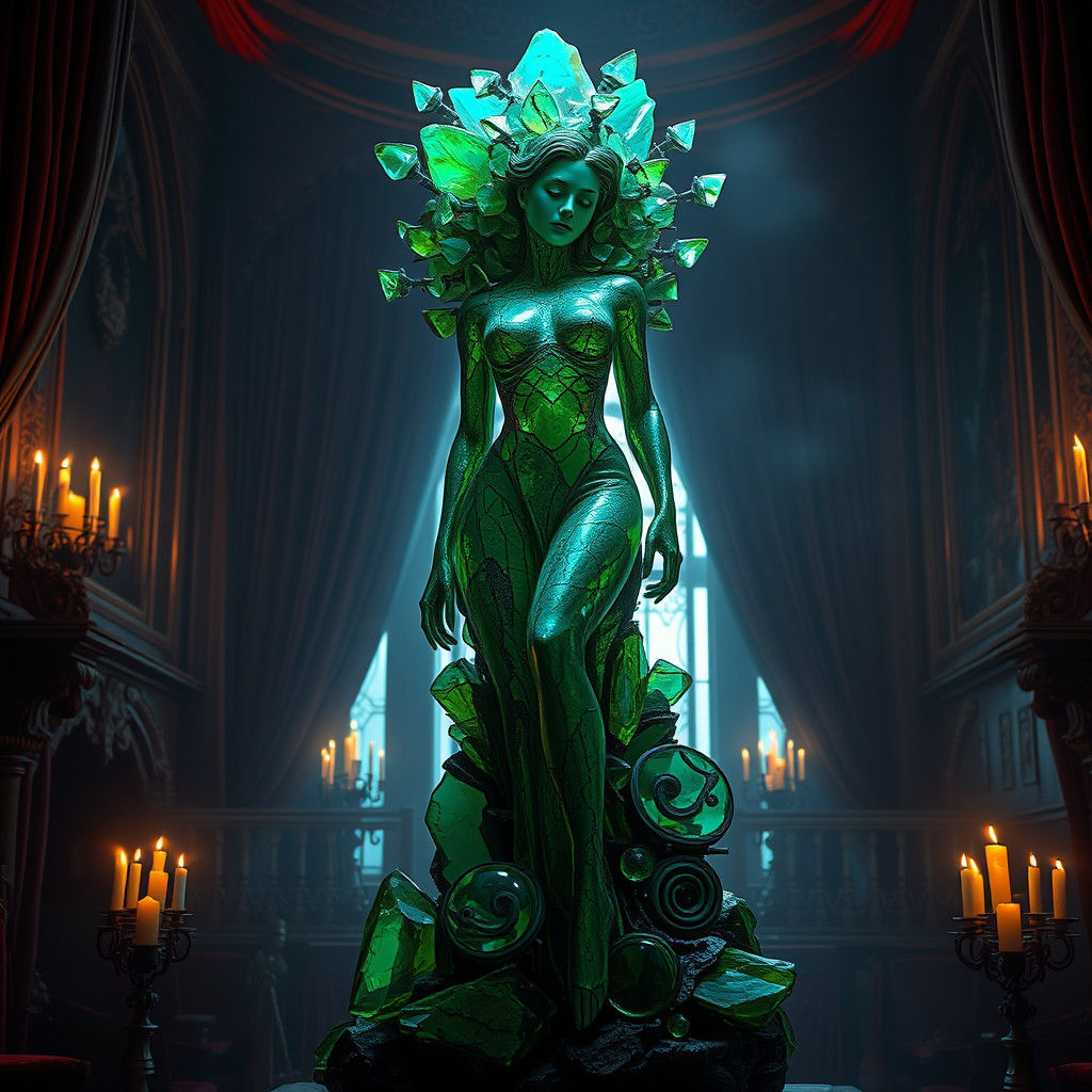 Peridot Woman Sculpture in Victorian Mansion