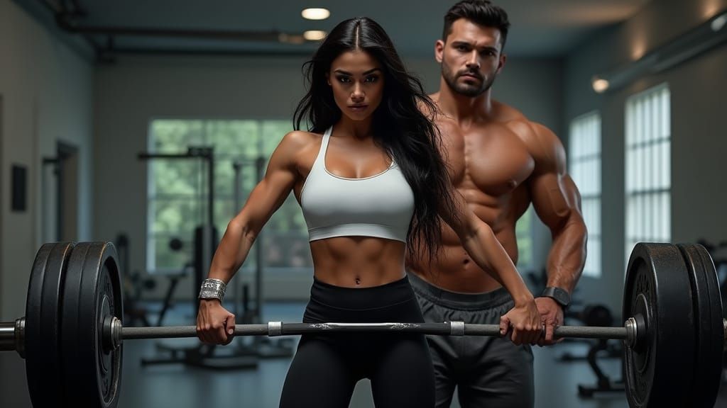 Indian Woman Weightlifting in Hyperrealistic Style