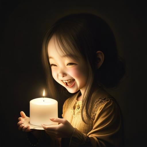 Girl Laughing in Dark, Golden Light, Surreal Art