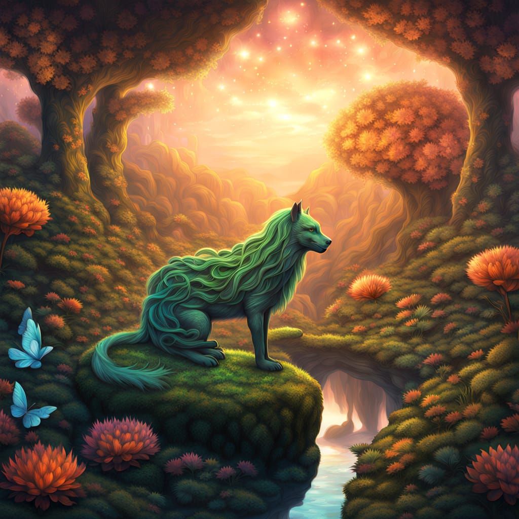 Mystical Creatures in Forest Glade: A Surreal Collage