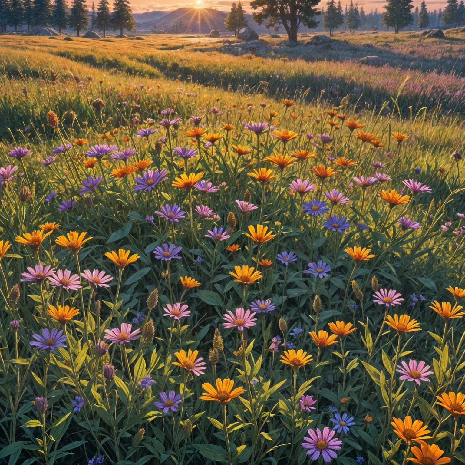 Sunset Meadow: Detailed Matte Painting in Unreal Engine