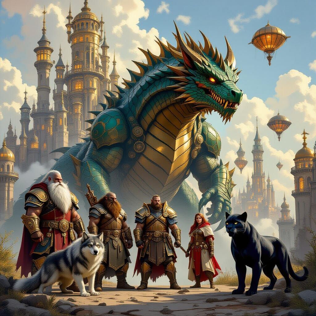 Steampunk Epic: Dragon, Warriors, and Mythical Creatures