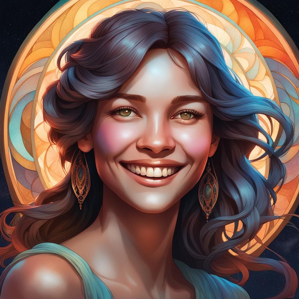 Ethereal Portrait of Smiling Woman in Digital Art Style