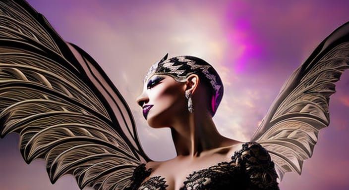 Gorgeous Winged Fairy Portrait in Abstract Style