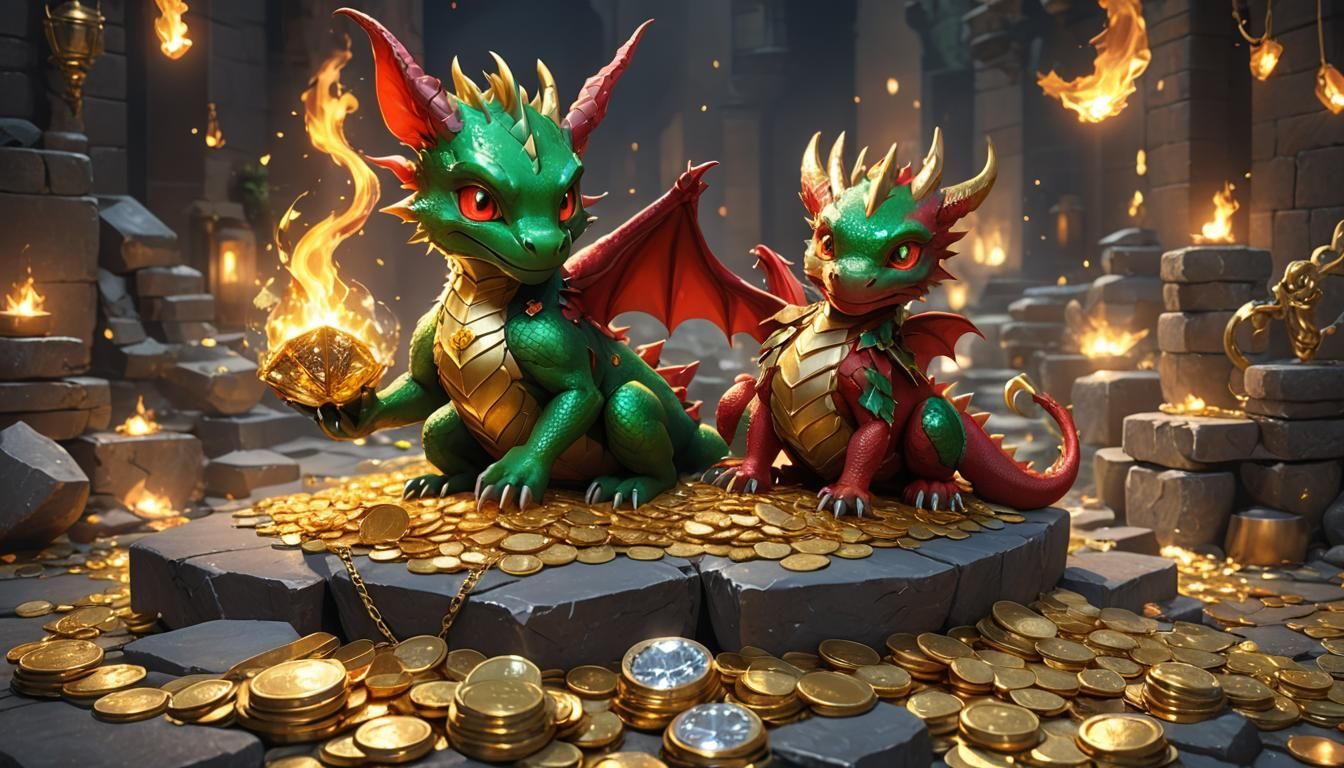 Red Dragon Admires Diamond in Anime Art Style