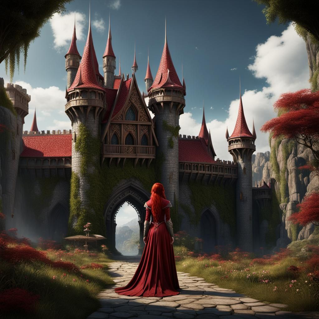 Elven Queen at Castle Entrance: Fantasy Concept Art