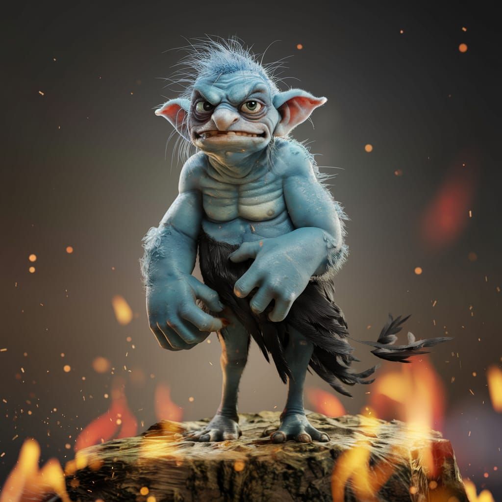 Surreal Gollum Pushes Wheelbarrow of Skulls