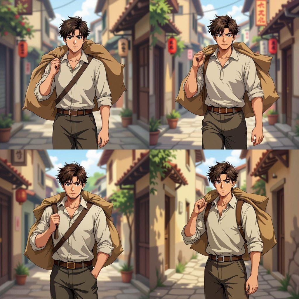 Shounen Anime Villager in Alleyway, Clean Line Art