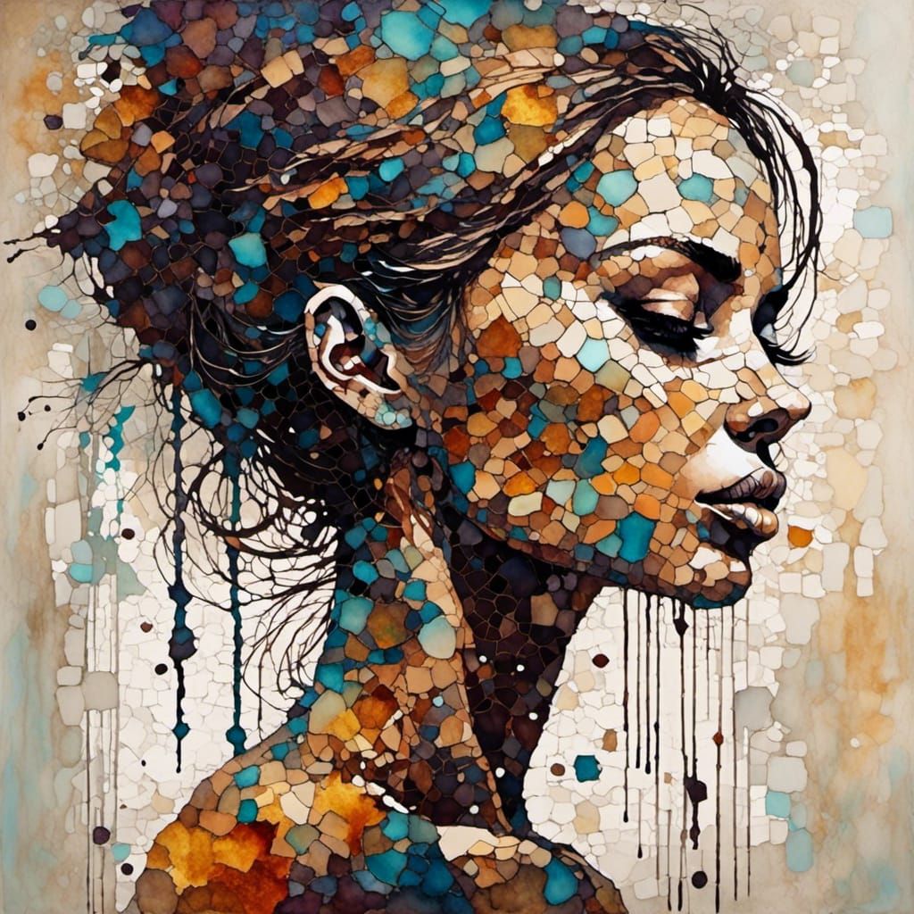 Surreal Woman Silhouette in Colorful Binary Code