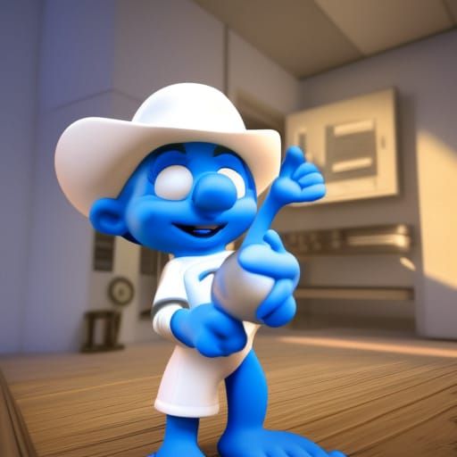 Blue Smurf in 3D Game Cinematic Style