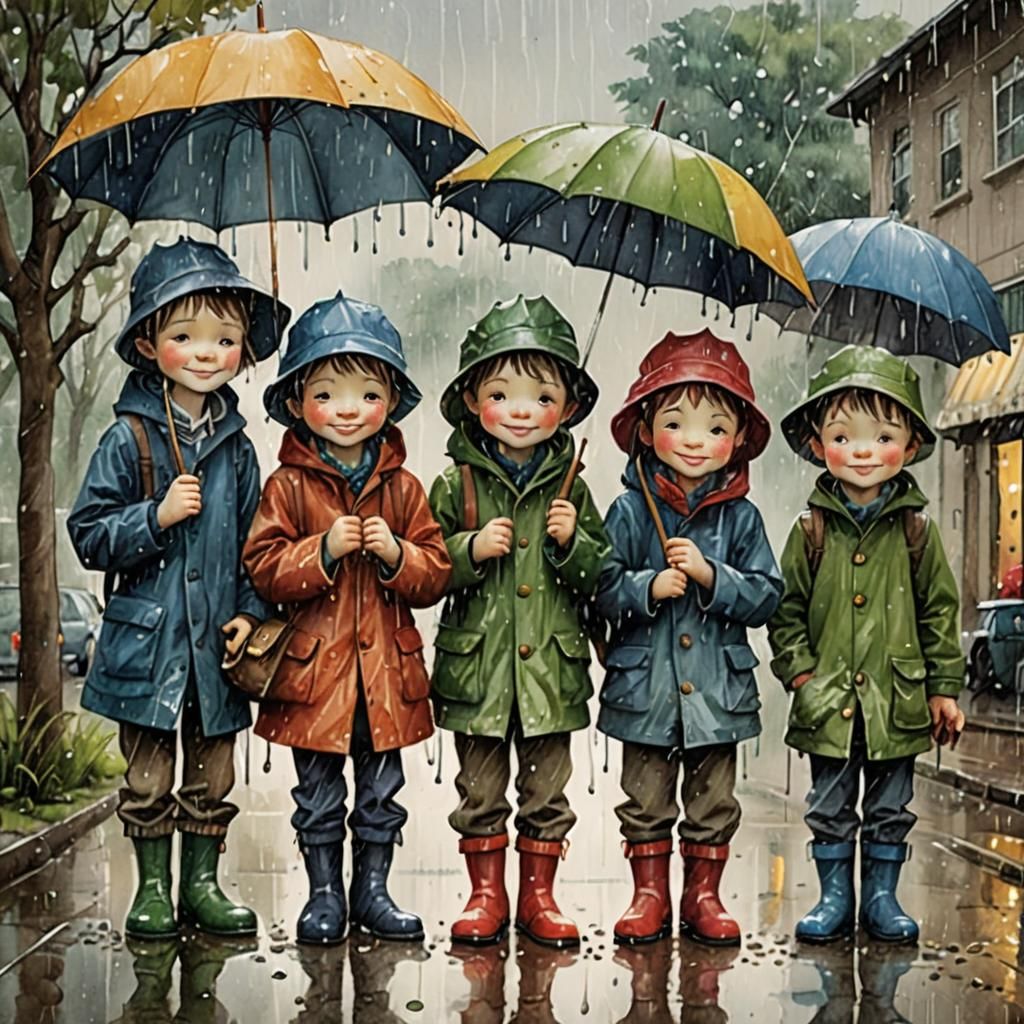 Rainy Day Fun: Whimsical Watercolor Illustration