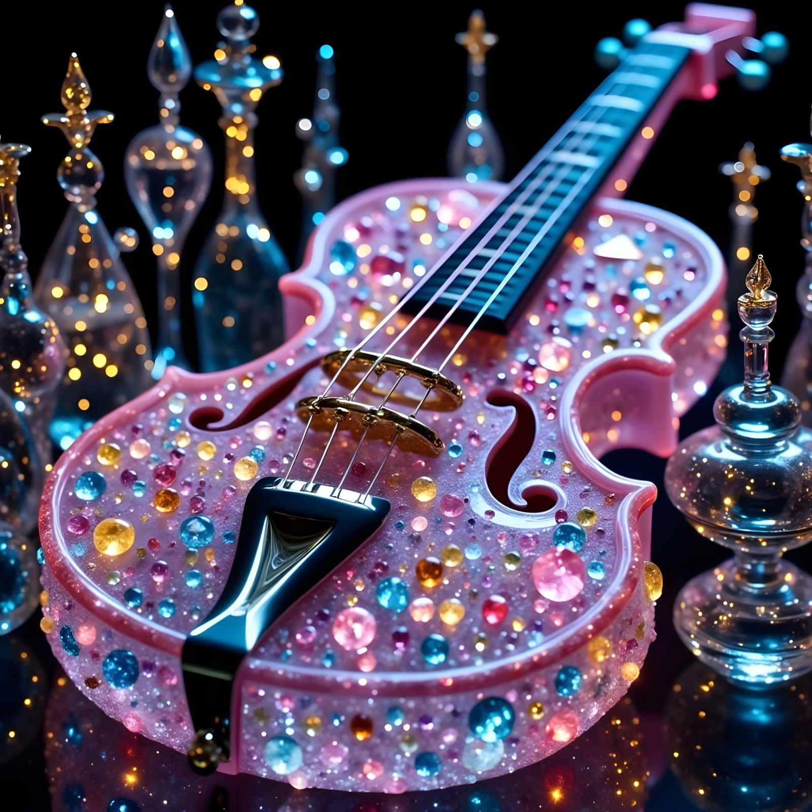 Crystal Electric Bass Guitar in Multicolor Lights