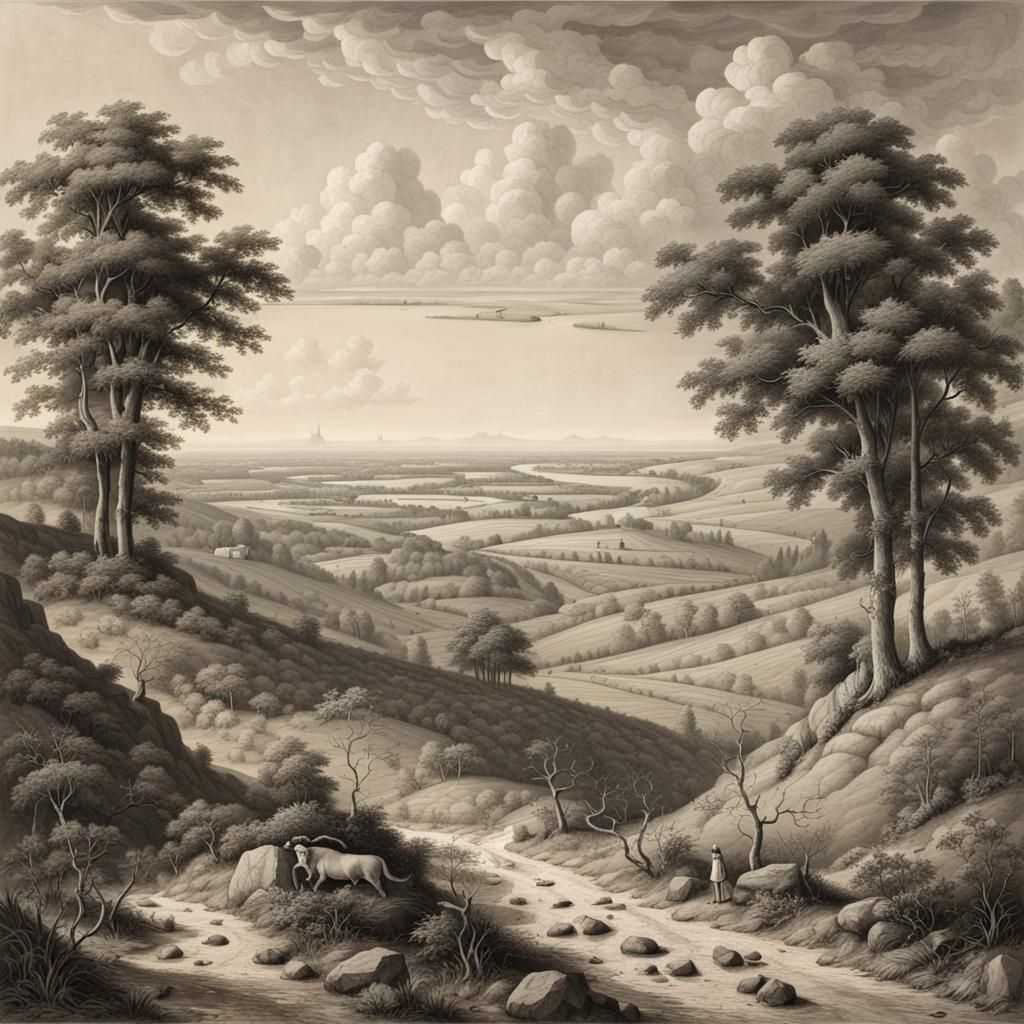 Detailed Landscape with Four-Point Perspective