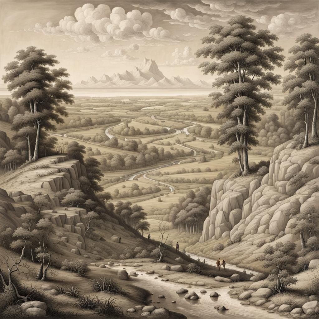 Detailed Landscape with Four-Point Perspective