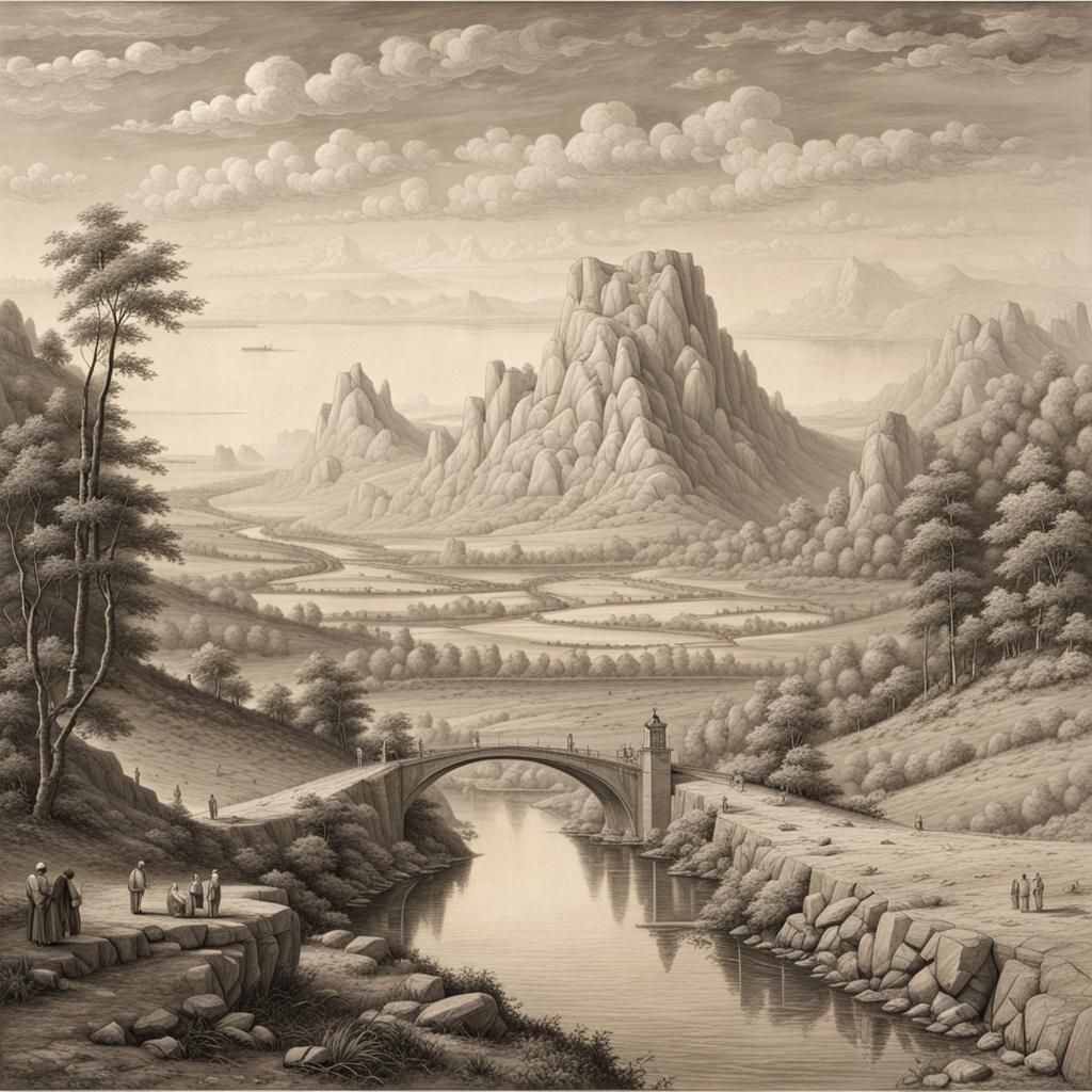 Detailed Landscape with Four-Point Perspective