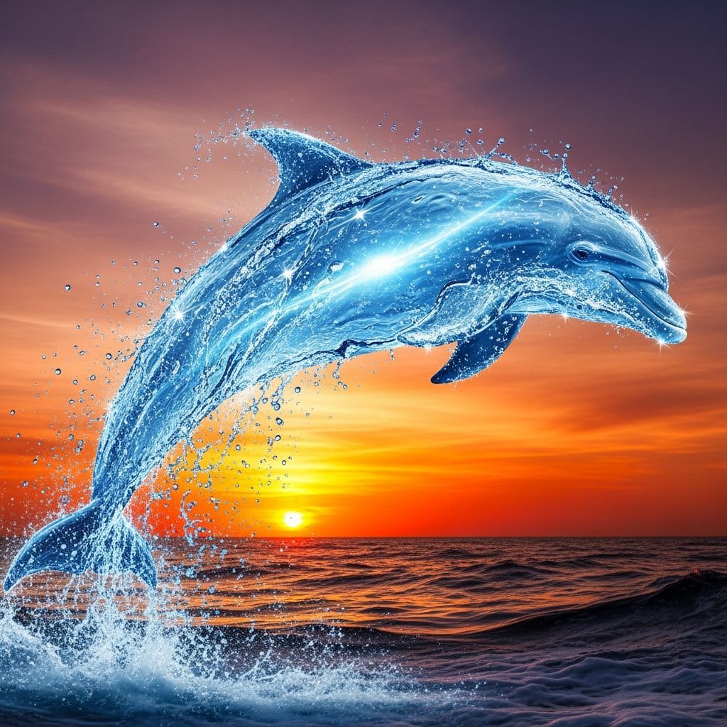 Water Dolphin Leaping at Sunset, Golden Ratio Composition