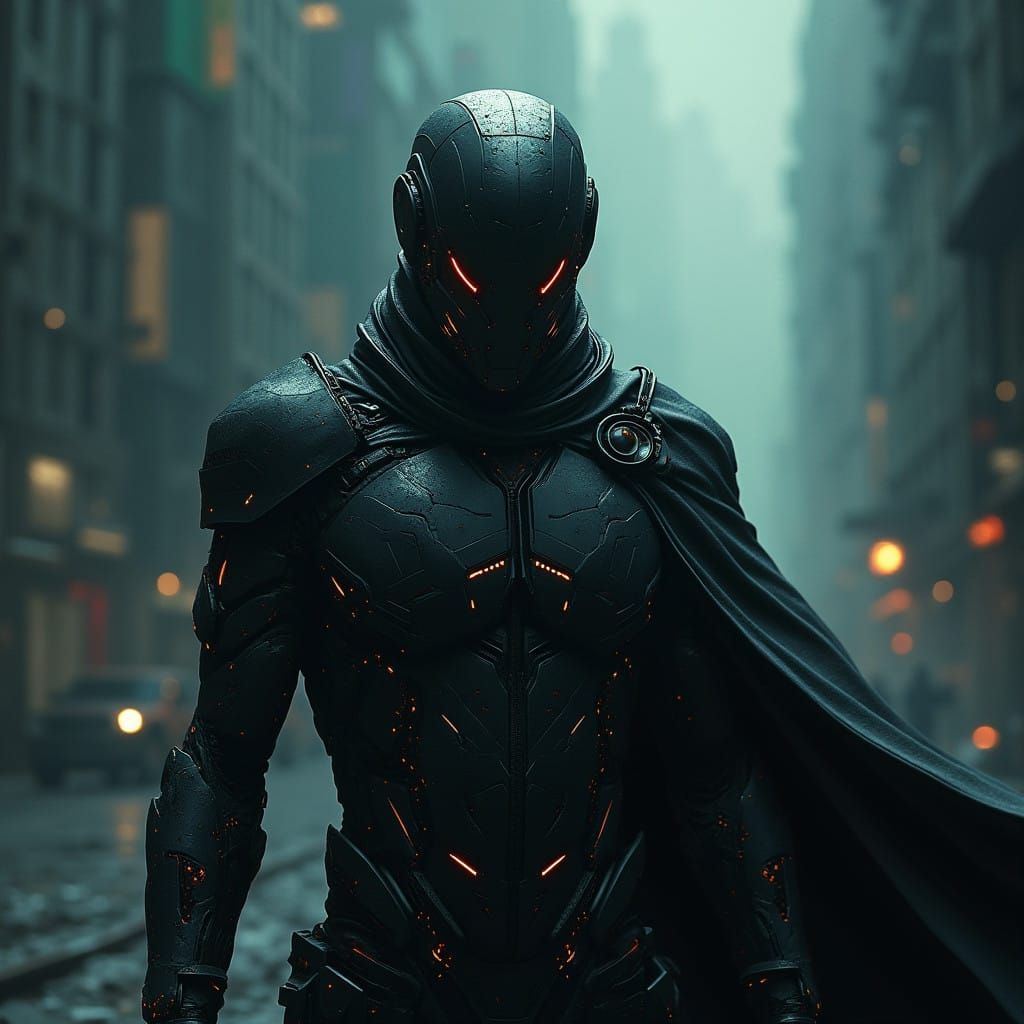 Cyberpunk Mercenary Villain Emerges from the Shadows