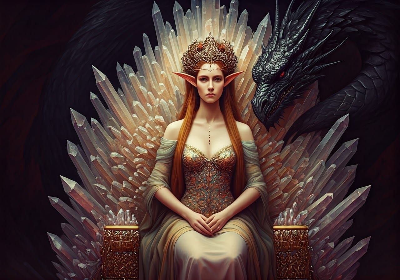Elven Princess in Regal Attire with Dragon Guardian