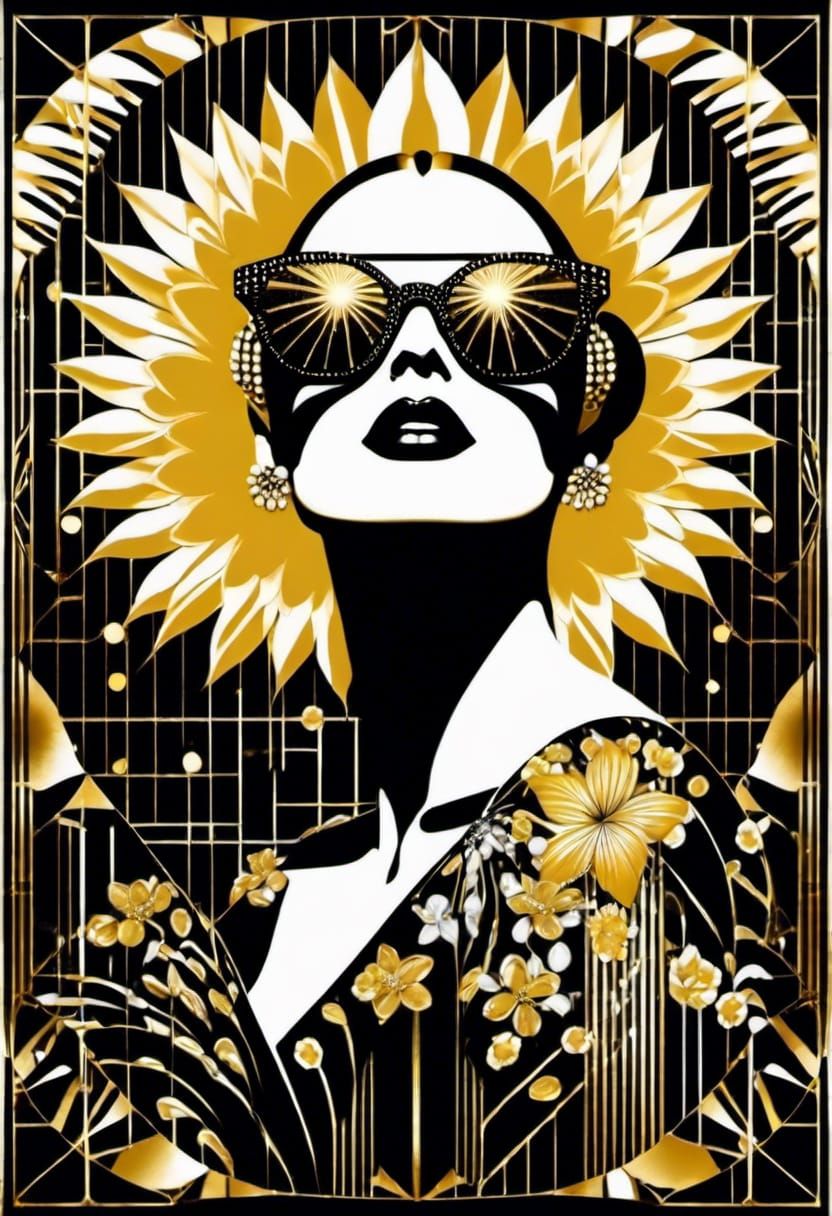 Art Deco Tattoo Design in Black, White and Gold