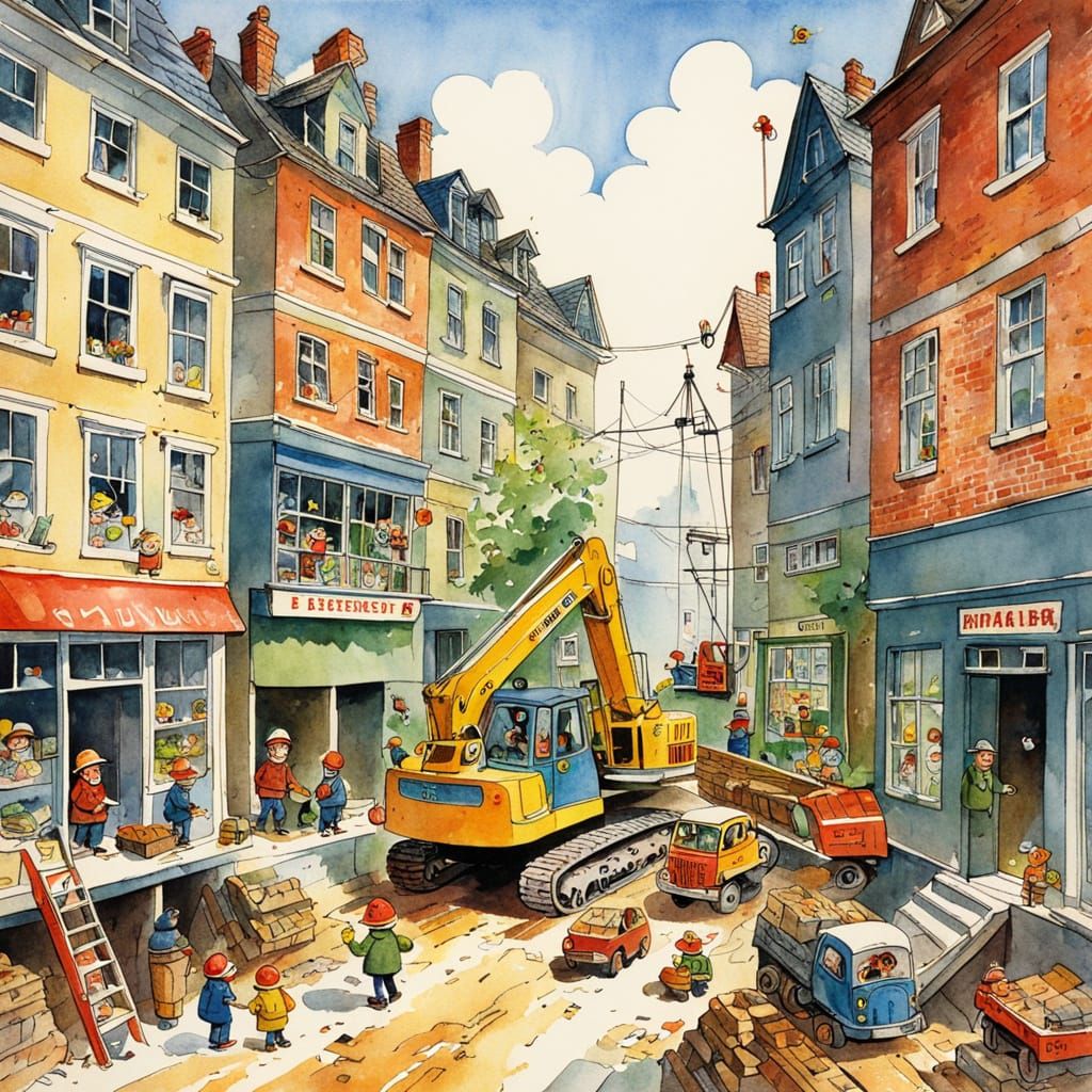 Charming Building Site in Children's Illustration Style