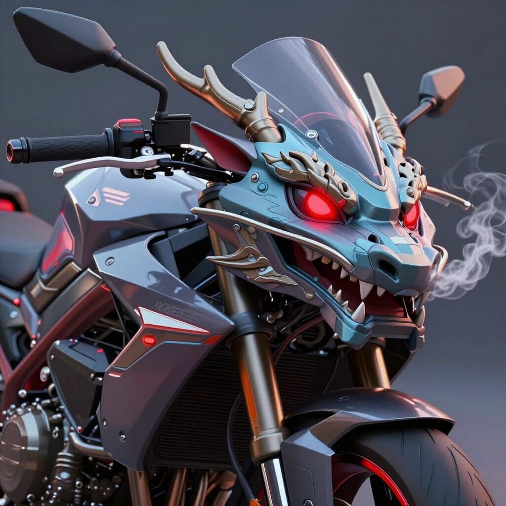 Futuristic Dragon Motorcycle in 3D Anime Style