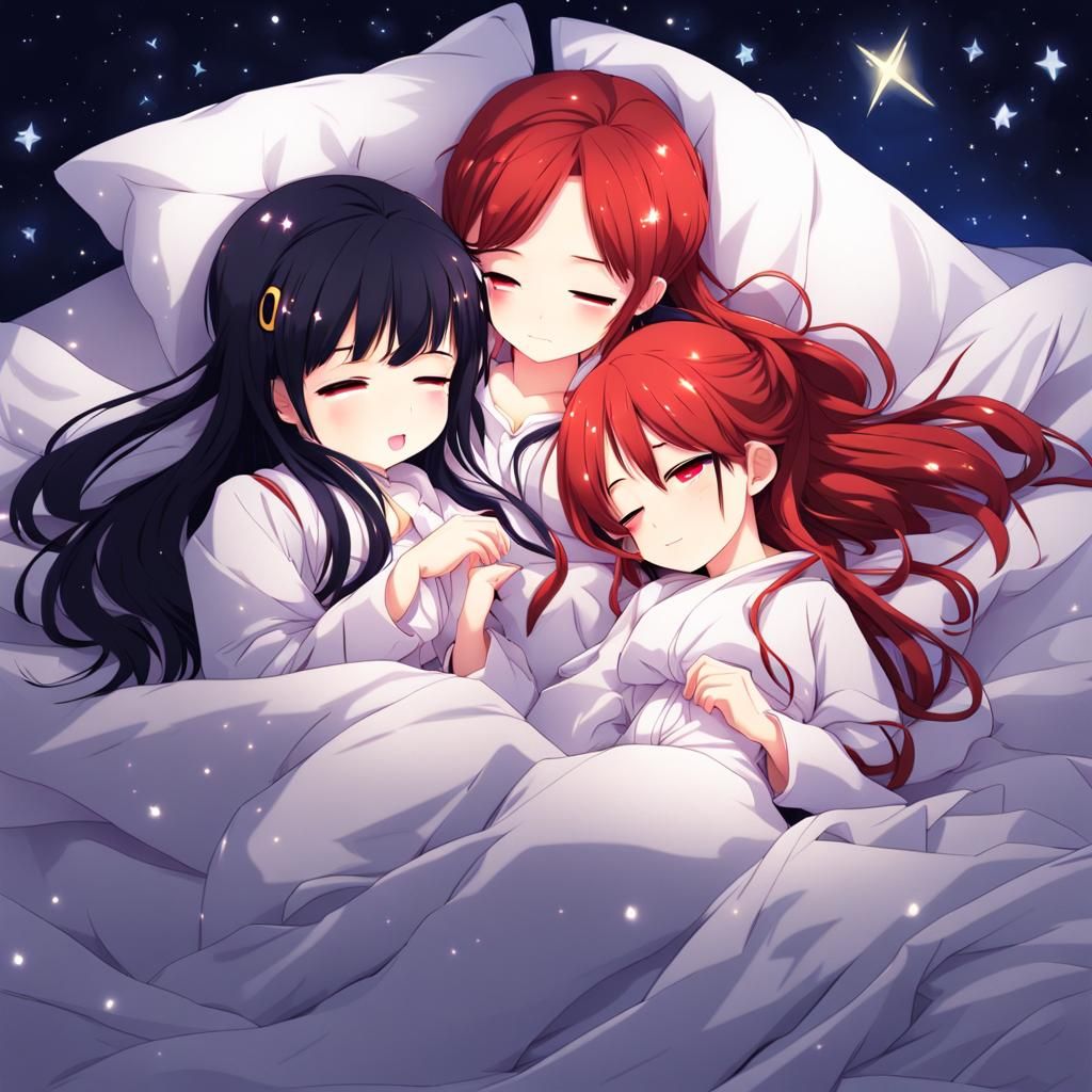 Anime Girls Sleeping Under Starry Night Sky