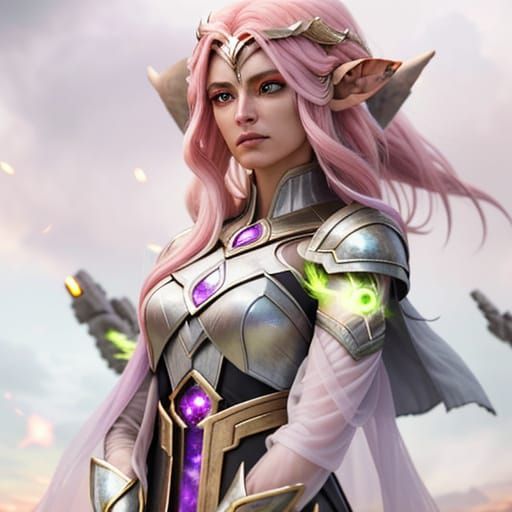 Courageous Warrior Woman in Desolate Multiverse Landscape