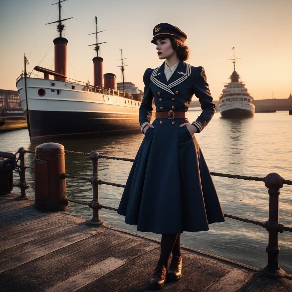 Dieselpunk Sailor at Sunset on Quayside