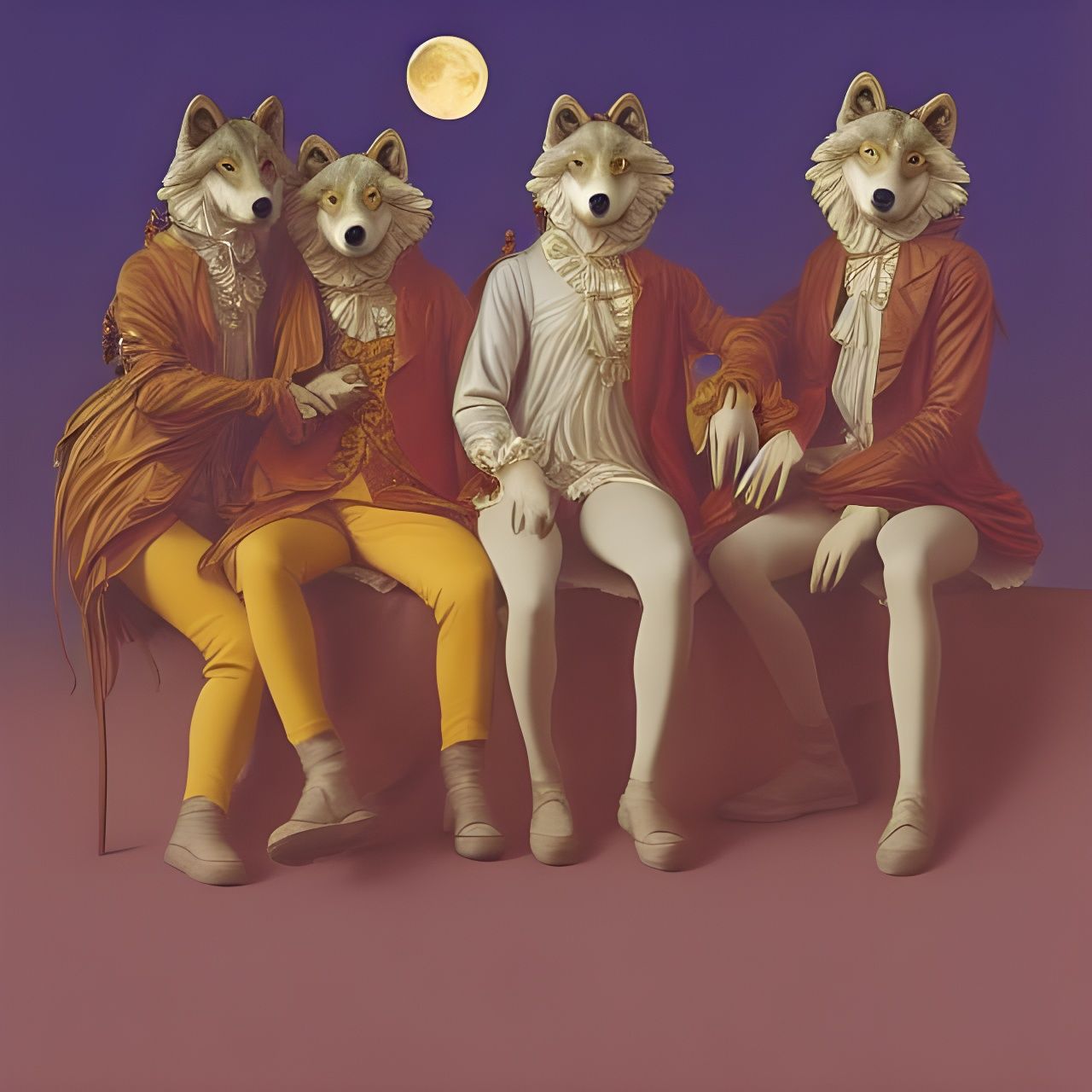 Wolf Pack Portrait in Art Nouveau Rococo Style