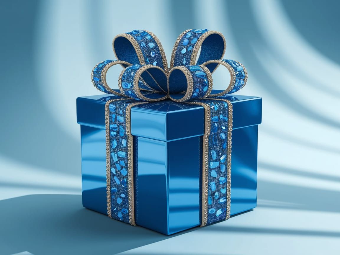 Luxurious Blue Gift Box with Glittering Ribbon