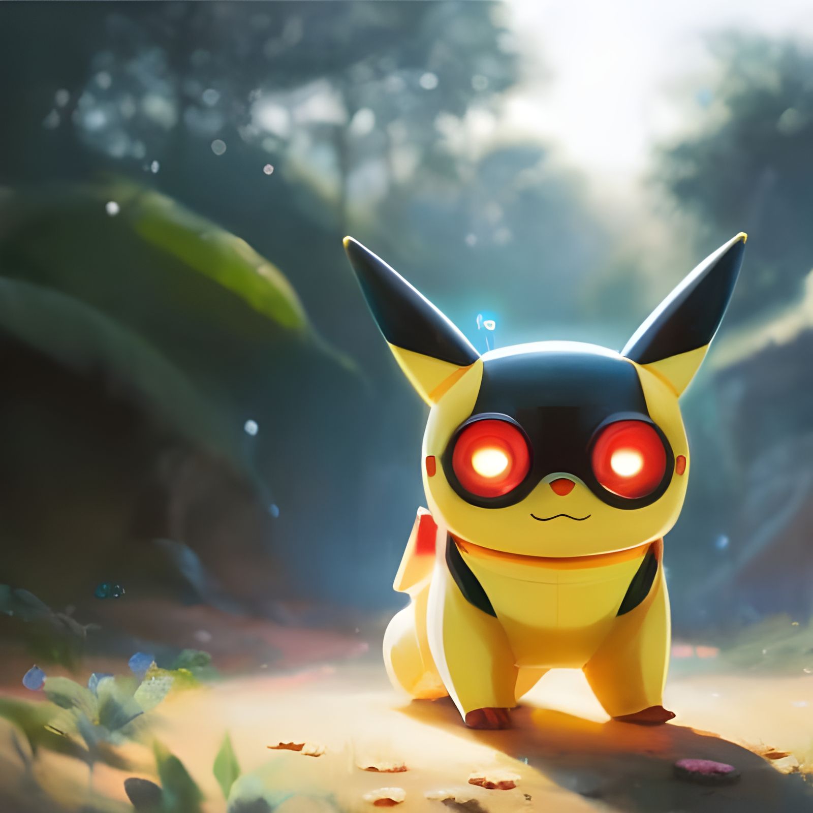 Adorable Robot Pikachu Close-up: Digital Illustration
