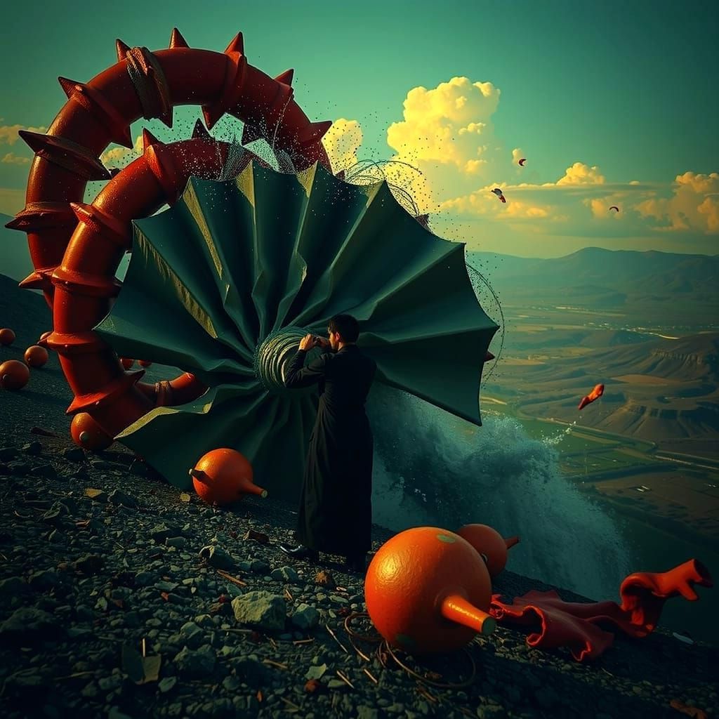 Abstract Red Swirling Vortex of Twisted Curves