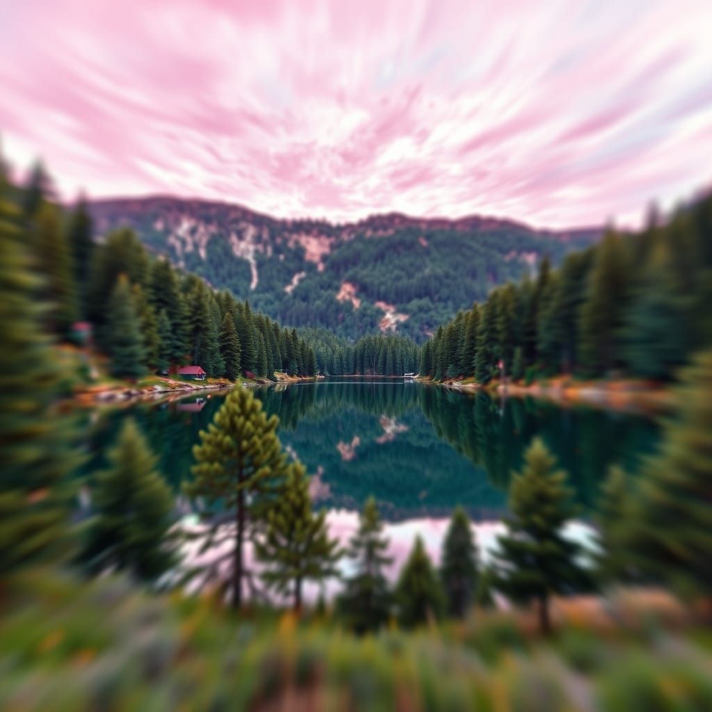 Dreamy Lake Chambon Landscape in Vibrant Pink Hues