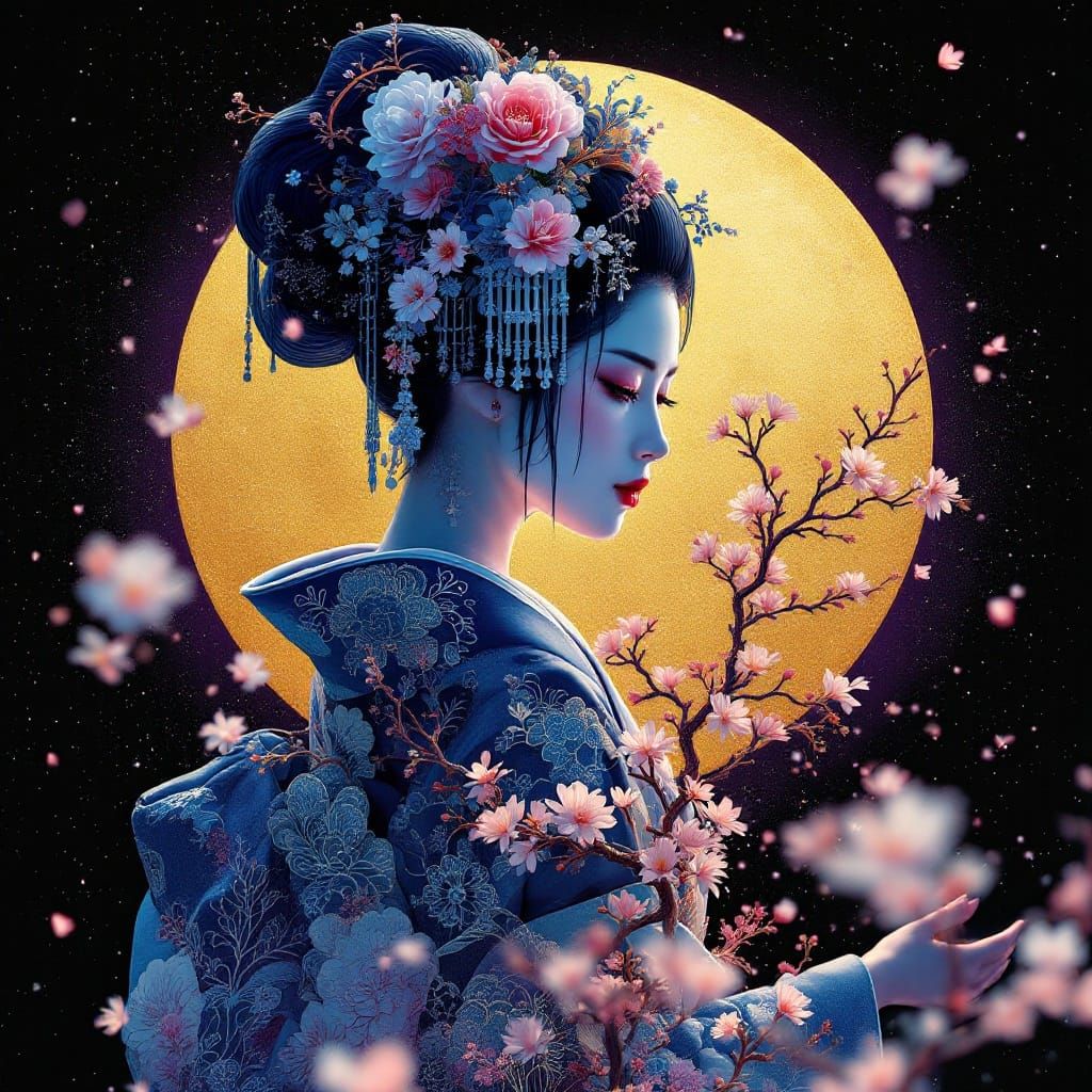 Ethereal Geisha in Bloom: Double Exposure Masterpiece