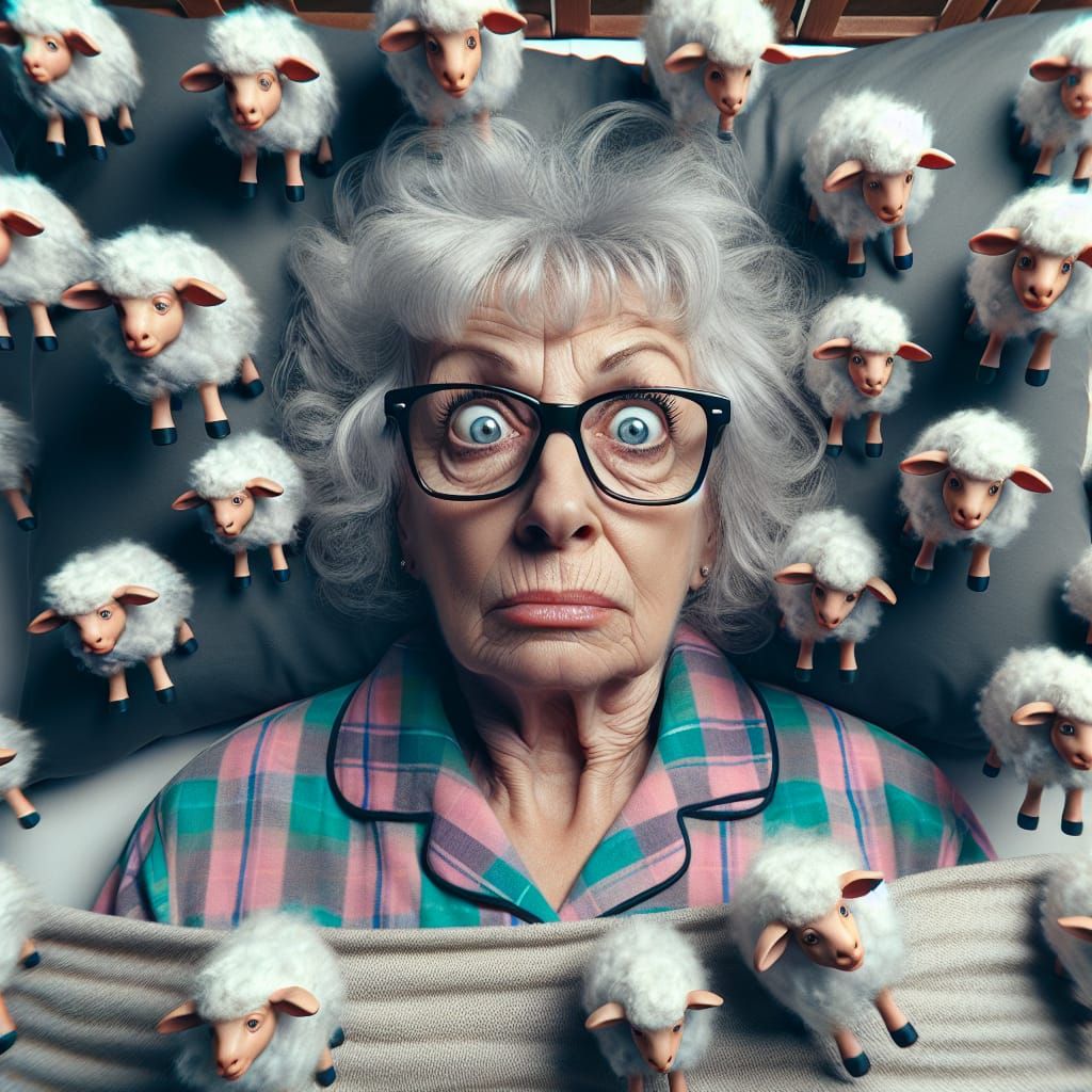 Surreal Insomnia: Woman and Counting Sheep
