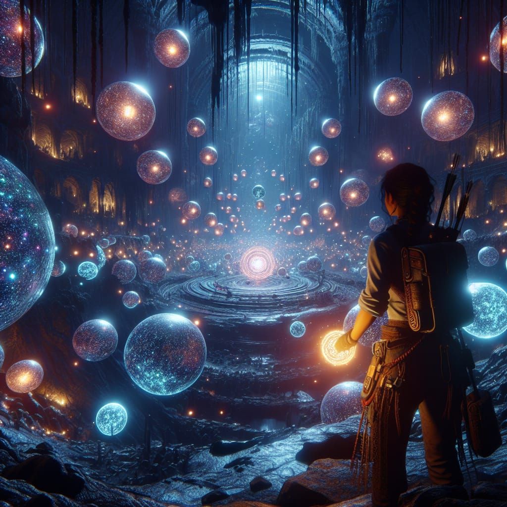 Mystical Cave Expedition in Vibrant Neon