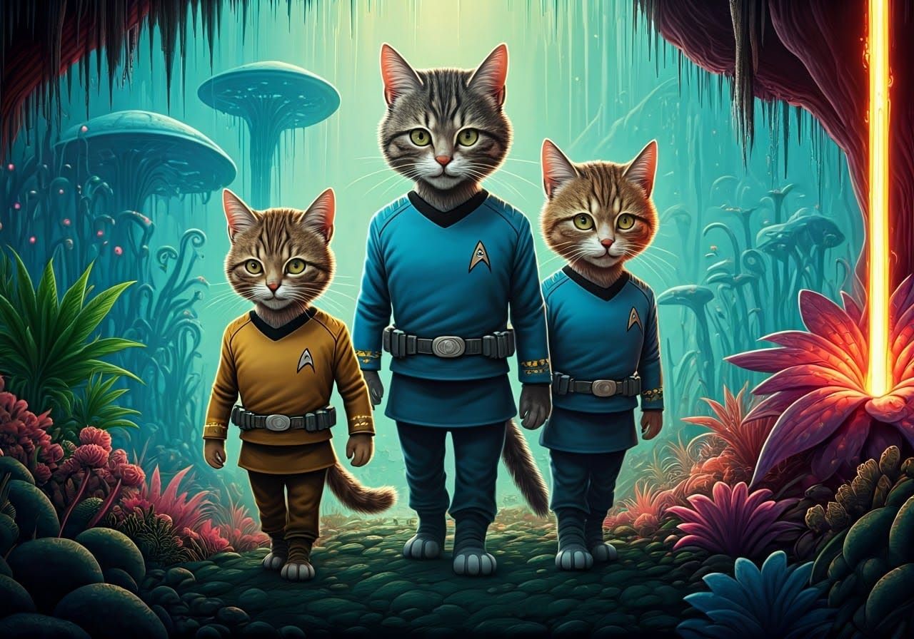 Feline Space Explorers in Vibrant Comic Book Style