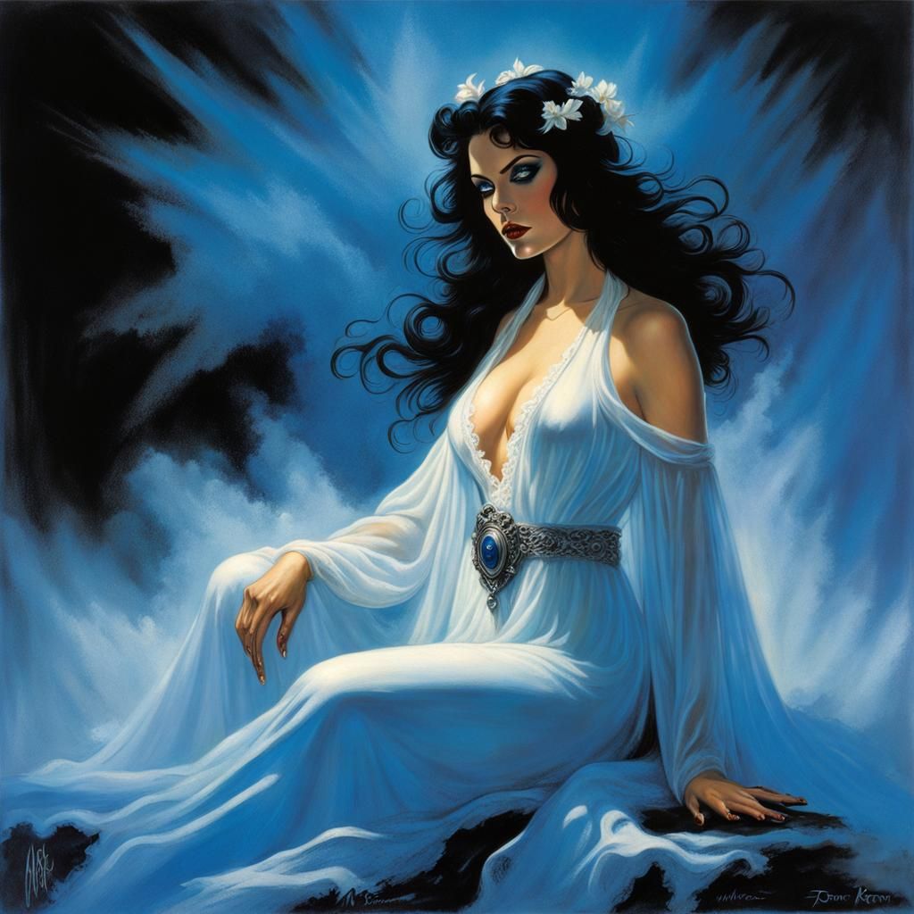Sensual Gothic Woman in Blue Mist