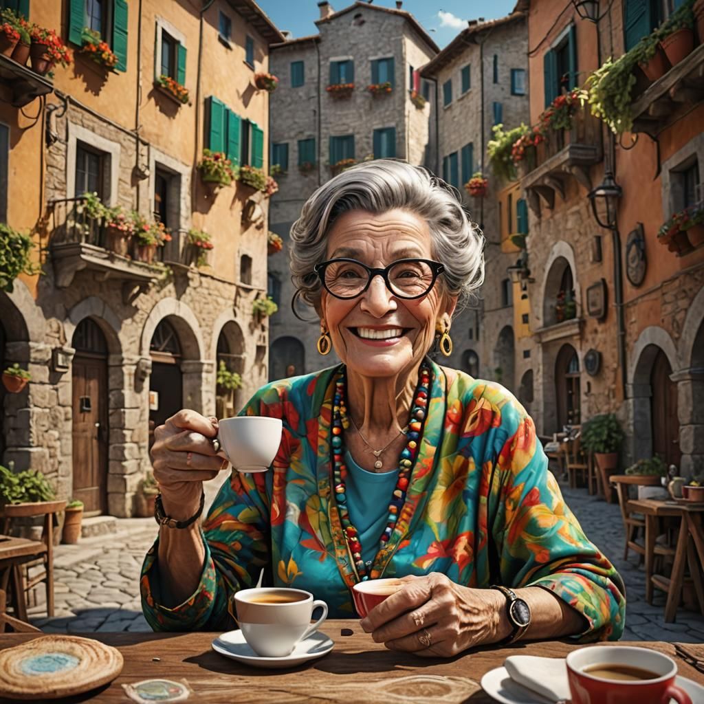 Italian Village: A Wise Woman's Colorful Coffee Break
