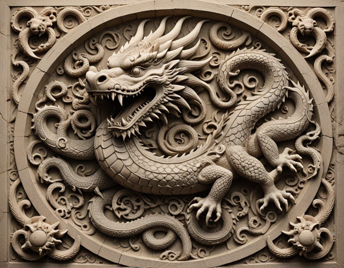 Dragon vs Kraken: Ancient Stone Carving