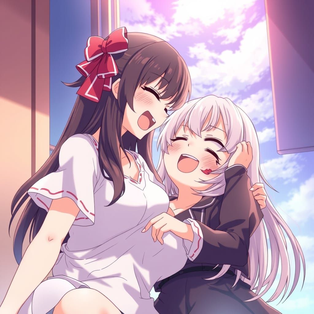Anime Girls Laughing in Joyful Collapse