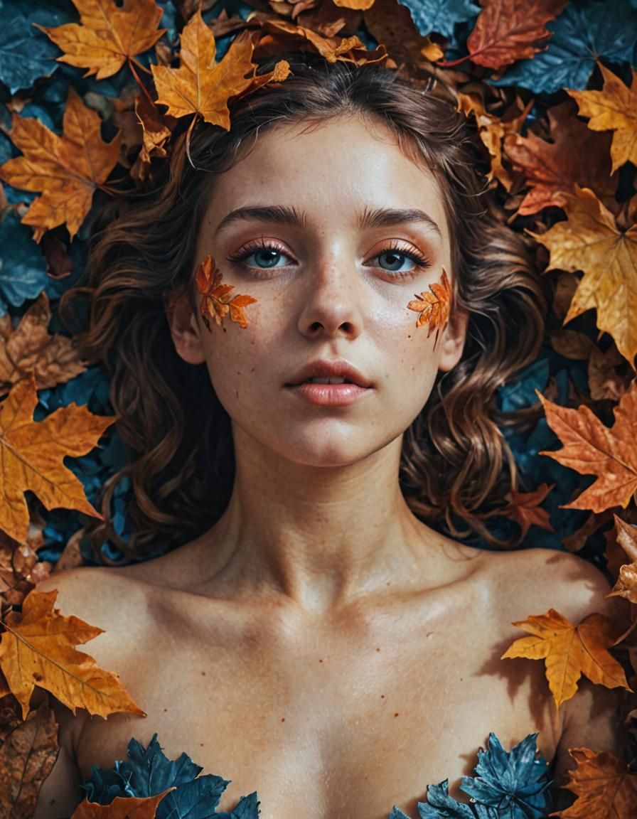 Autumn Nymph Portrait in Polaroid Style