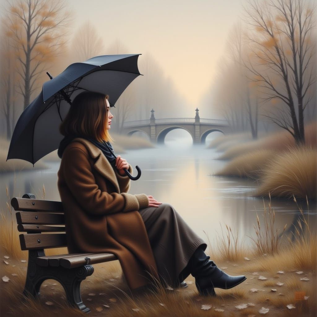 Ethereal Portrait of a Woman in Muted Winter Landscape