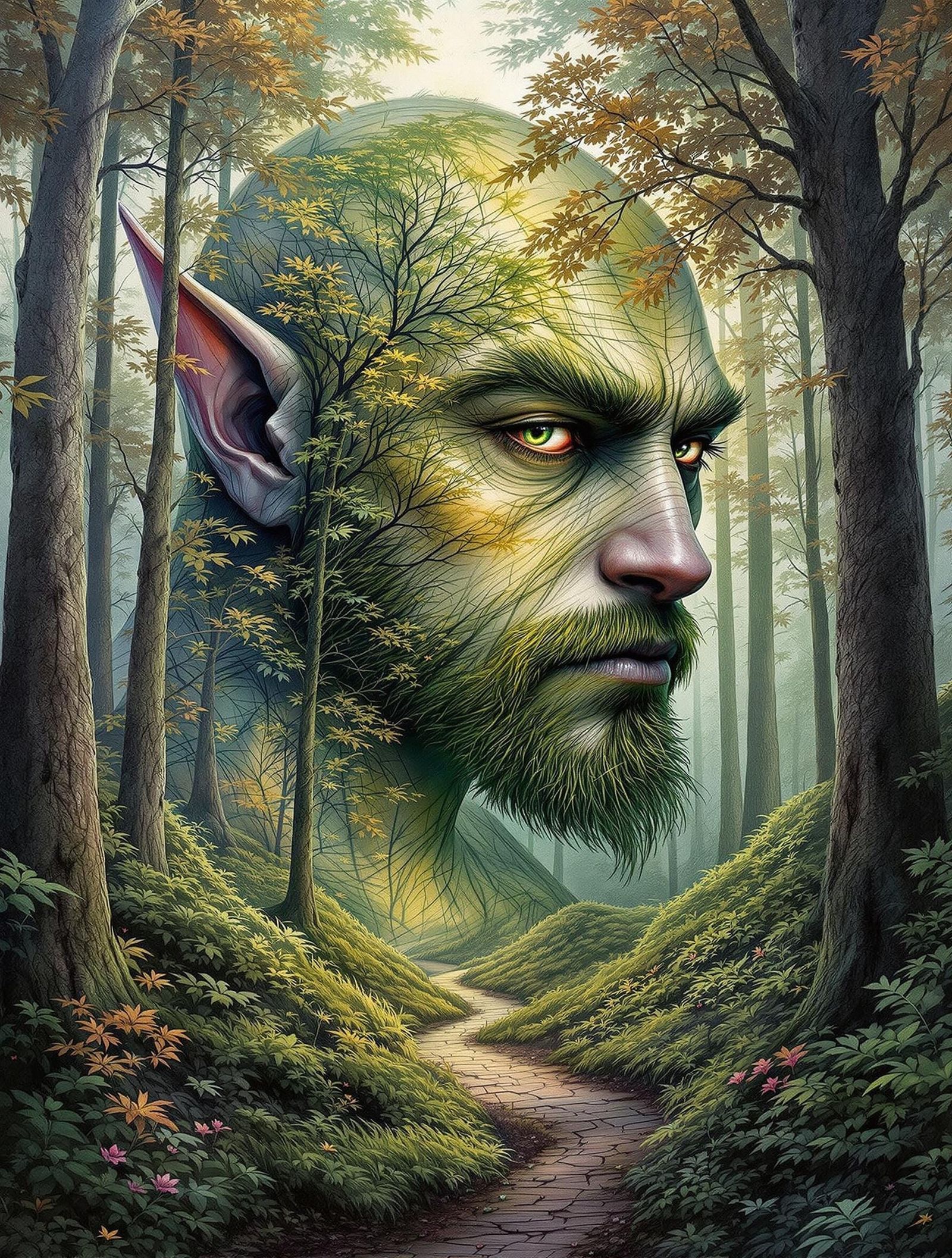 Grogu in Enchanted Forest Impasto Oil Portrait